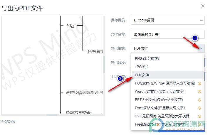 WPS PPT将思维导图导出为PDF文件的方法