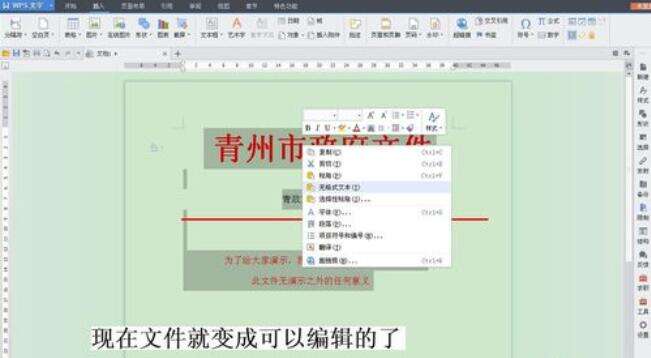 红头文件在word中设置可编辑的操作方法截图