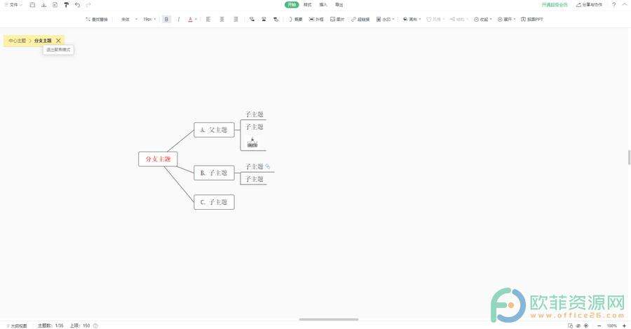 ​电脑版WPS演示文稿思维导图只显示需要编辑的部分